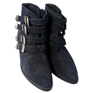 Kelsi Dagger Anthropologie Blue Suede Pointed Toe Western Boots Size 8 Festival